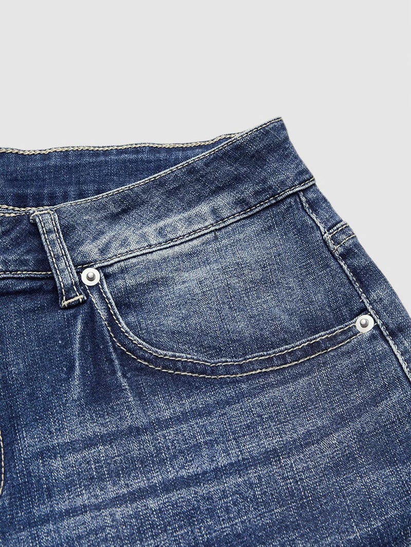 Flamingals Straight Leg Boyfriend Jeans for Women Trendy Mid Rise Wash Stretchy Casual Baggy Jeans Navy Blue XL - Image 4