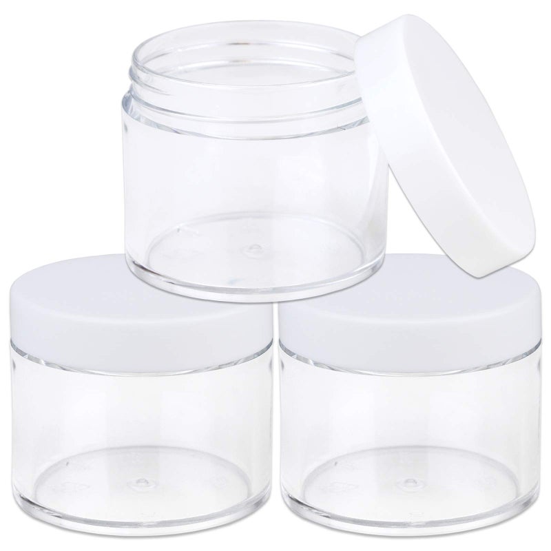Beauticom Beauticom 60 Grams60 ML 2 Oz Round Clear Plastic Container Jars with White Lids Storage Makeup Cosmetic Lotion Scrubs 3 Jars