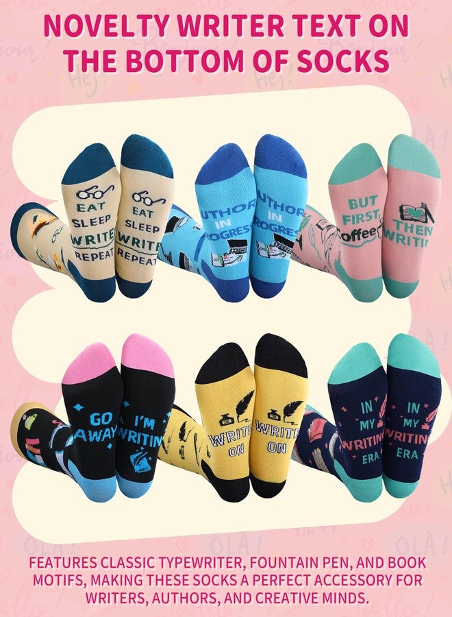 Berlune 6 Pairs Novelty Writer Socks for Women Men Funny Writing Cotton Casual Crew Socks Birthday Christmas Stocking Stuffers Gifts for Writers Author - Image 2