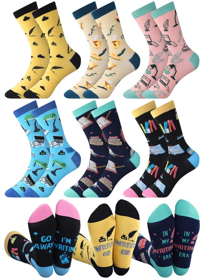 Berlune 6 Pairs Novelty Writer Socks for Women Men Funny Writing Cotton Casual Crew Socks Birthday Christmas Stocking Stuffers Gifts for Writers Author - Image 1