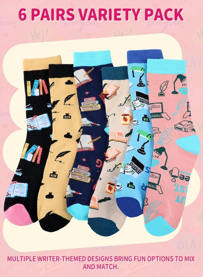Berlune 6 Pairs Novelty Writer Socks for Women Men Funny Writing Cotton Casual Crew Socks Birthday Christmas Stocking Stuffers Gifts for Writers Author - Image 4