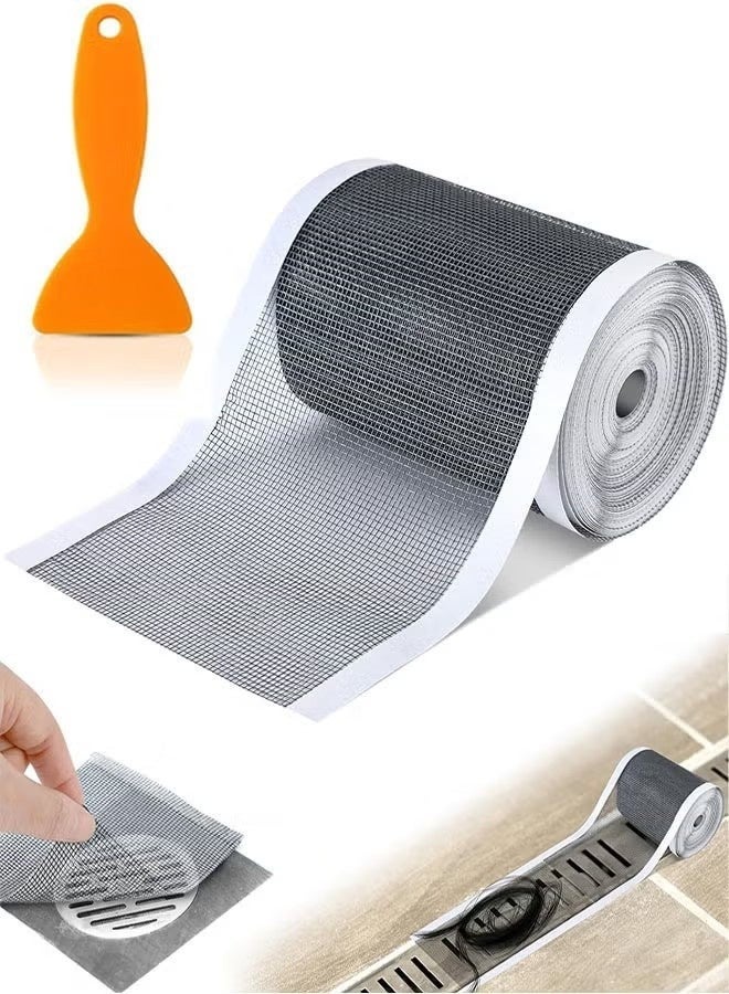 ملصقات ذاتية اللصق لشبكة تصريف الدش للاستخدام مرة واحدة مقاس 4 بوصات × 33 قدمًا، مع مجرفة تنظيف، ومصيدة شعر تصريف الدش، وملصقات شبكية لتصريف الدش للحمام وحوض المطبخ - Image 1