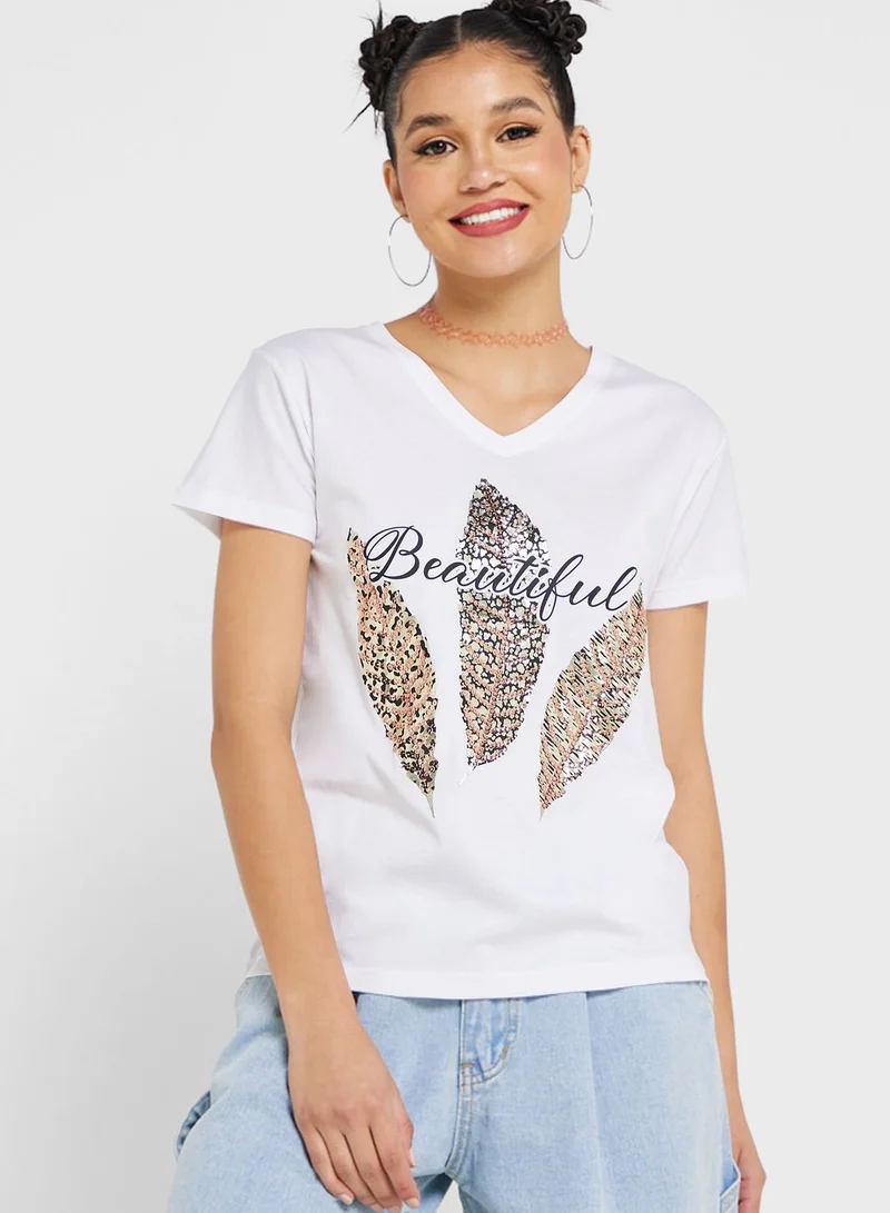 Urban Minx Urban Minx Sequin Graphic Detail T-Shirt