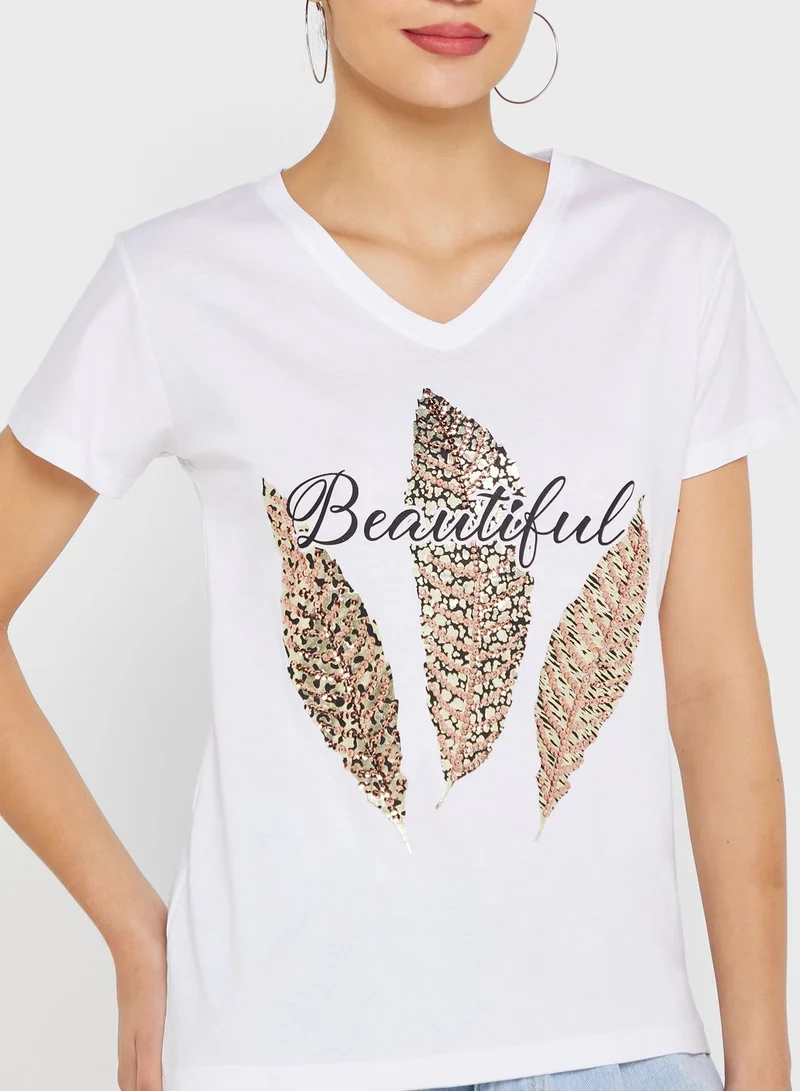 Urban Minx Urban Minx Sequin Graphic Detail T-Shirt