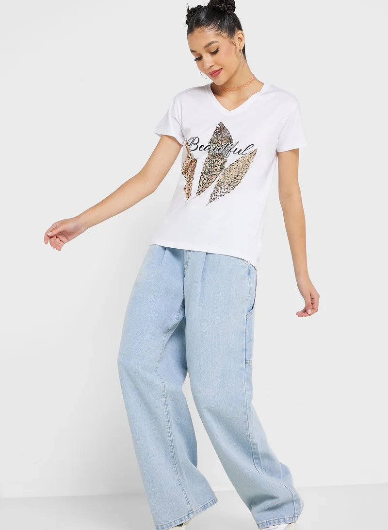 Urban Minx Urban Minx Sequin Graphic Detail T-Shirt