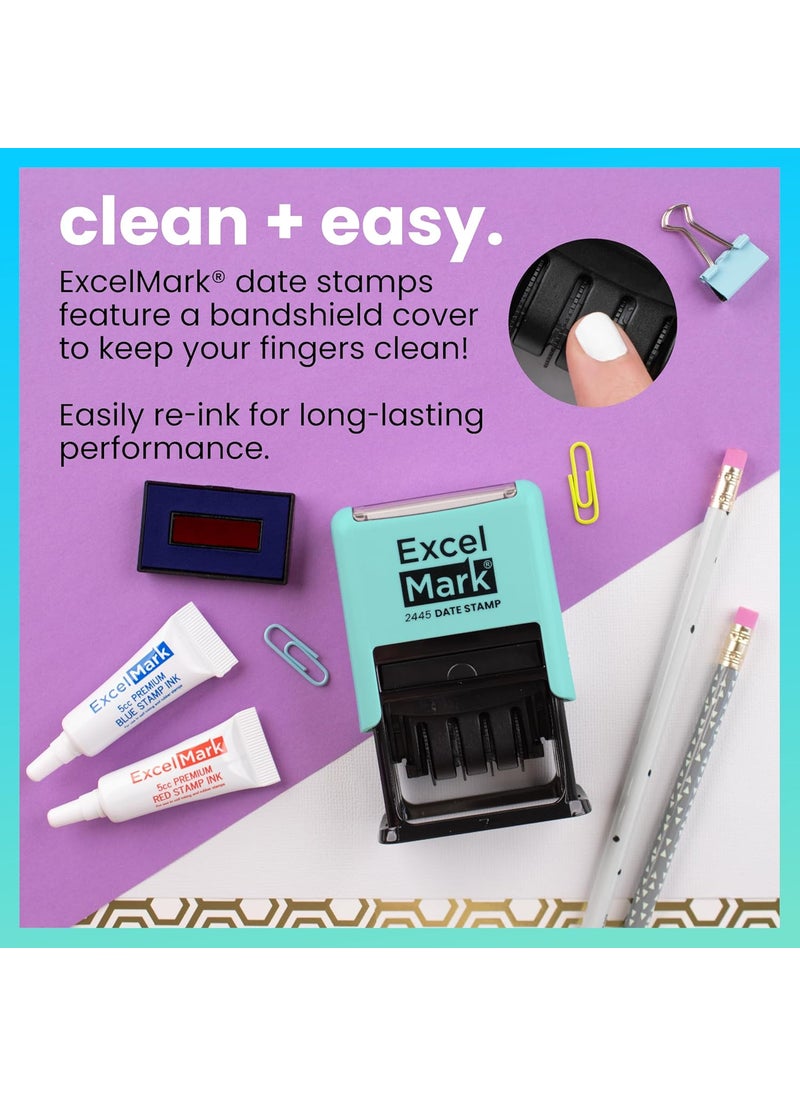 ExcelMark ExcelMark 2445 Date Stamp with Text  Blue and Red Ink Seafoam Mount Received  - Image 2