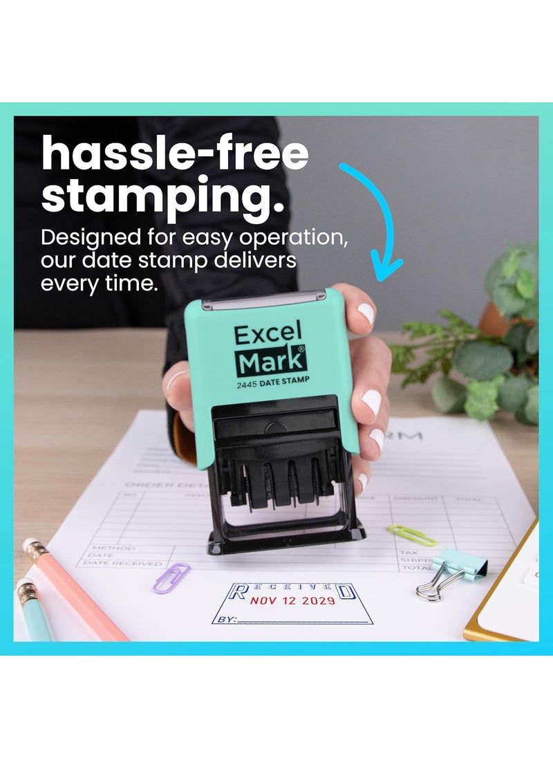 ExcelMark ExcelMark 2445 Date Stamp with Text  Blue and Red Ink Seafoam Mount Received  - Image 5