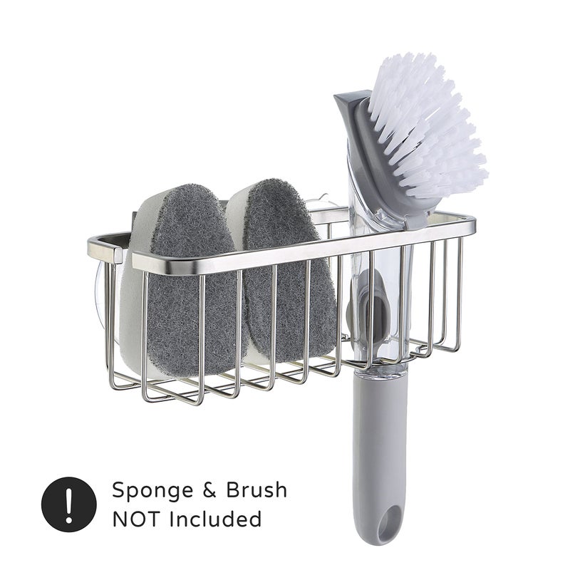 SunnyPoint NeverRust Deluxe Kitchen & Bathroom Sink Sponge Holder Organizer with Adhesive Mount - Additional Suction Cup Included â€“ Sponge & Brush NOT Included â€“ 7.4 x 3.3 x 2.75 Inch - Image 3