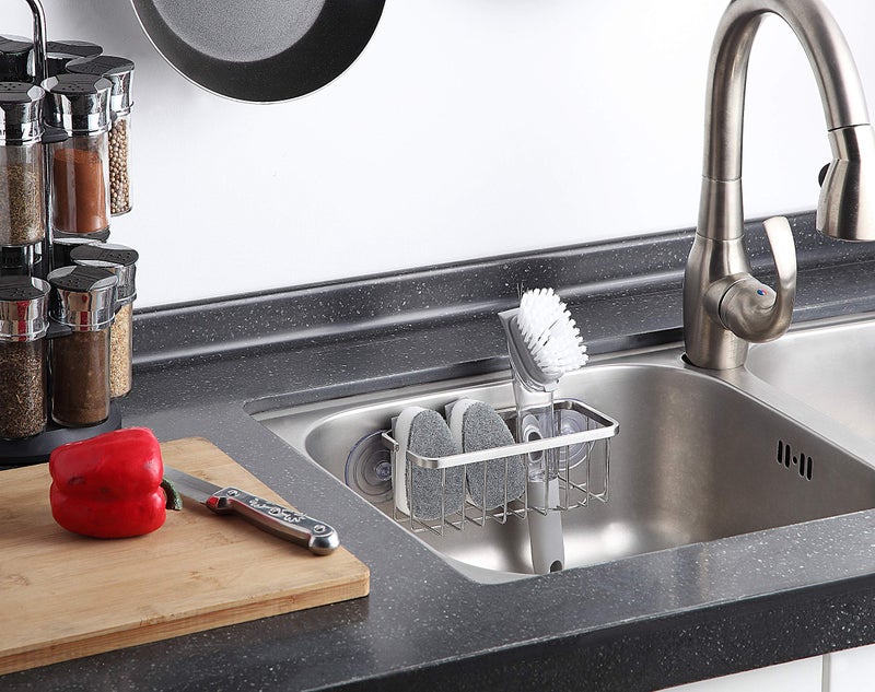 SunnyPoint NeverRust Deluxe Kitchen & Bathroom Sink Sponge Holder Organizer with Adhesive Mount - Additional Suction Cup Included â€“ Sponge & Brush NOT Included â€“ 7.4 x 3.3 x 2.75 Inch - Image 2