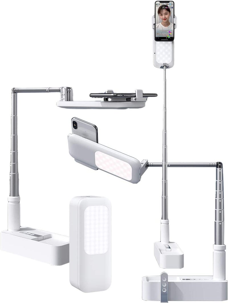 beyonday Foldable Phone Holder for Recording, Selfie Stand with Rechargeable LED Light&Wireless Remote Control 360° Rotatable Retractable Phone Stand for Video Recording/Live Streaming/Online Teaching - Image 1