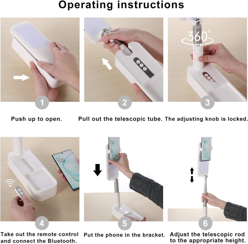 beyonday Foldable Phone Holder for Recording, Selfie Stand with Rechargeable LED Light&Wireless Remote Control 360° Rotatable Retractable Phone Stand for Video Recording/Live Streaming/Online Teaching - Image 4