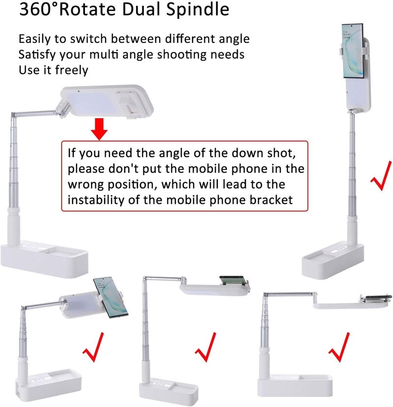 beyonday Foldable Phone Holder for Recording, Selfie Stand with Rechargeable LED Light&Wireless Remote Control 360° Rotatable Retractable Phone Stand for Video Recording/Live Streaming/Online Teaching - Image 5