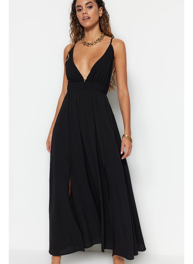 trendyol Black Maxi Woven Gathered Beach Dress TBESS23EL00063  - Image 1