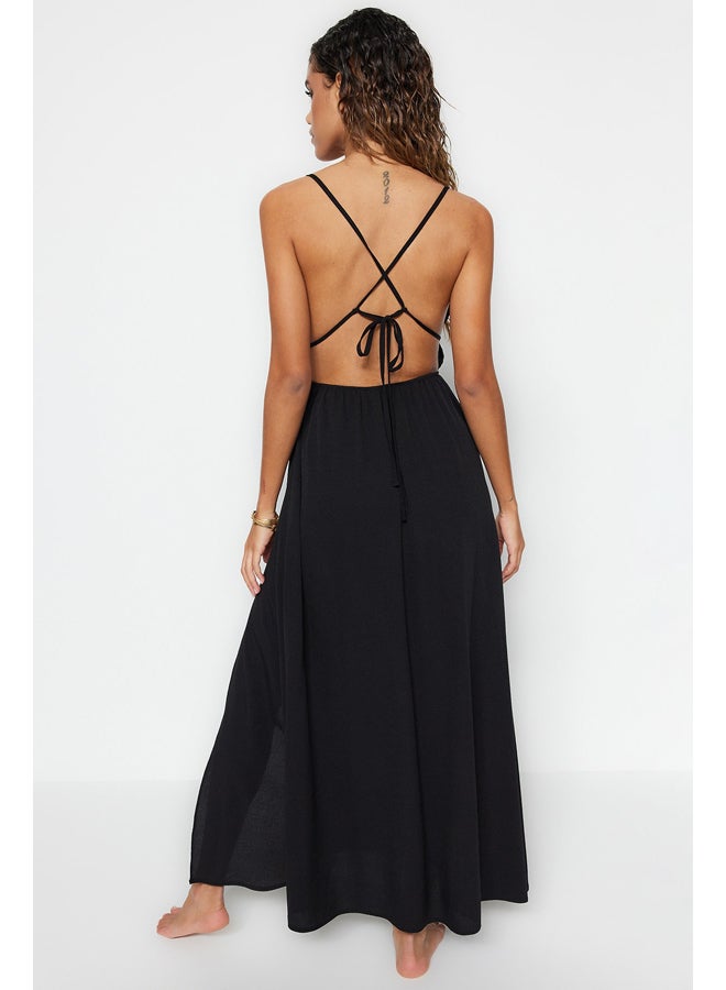 trendyol Black Maxi Woven Gathered Beach Dress TBESS23EL00063  - Image 3
