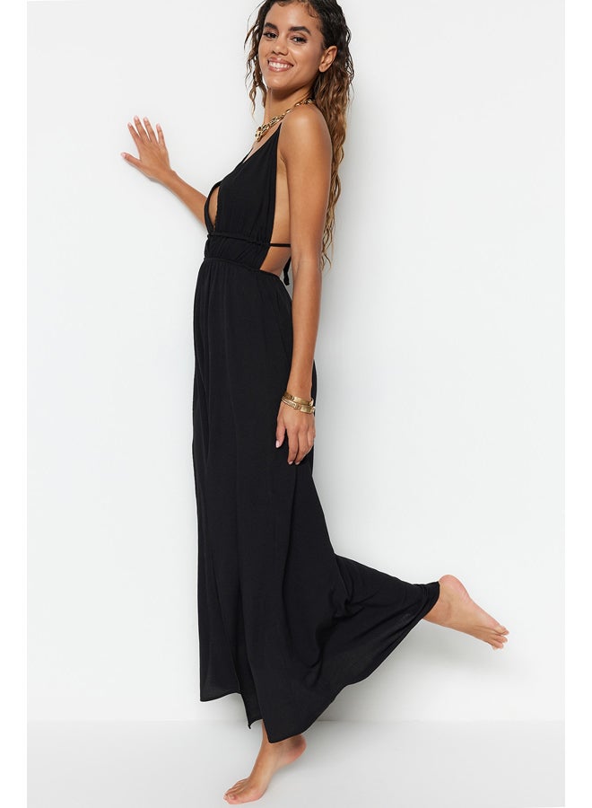 trendyol Black Maxi Woven Gathered Beach Dress TBESS23EL00063  - Image 2