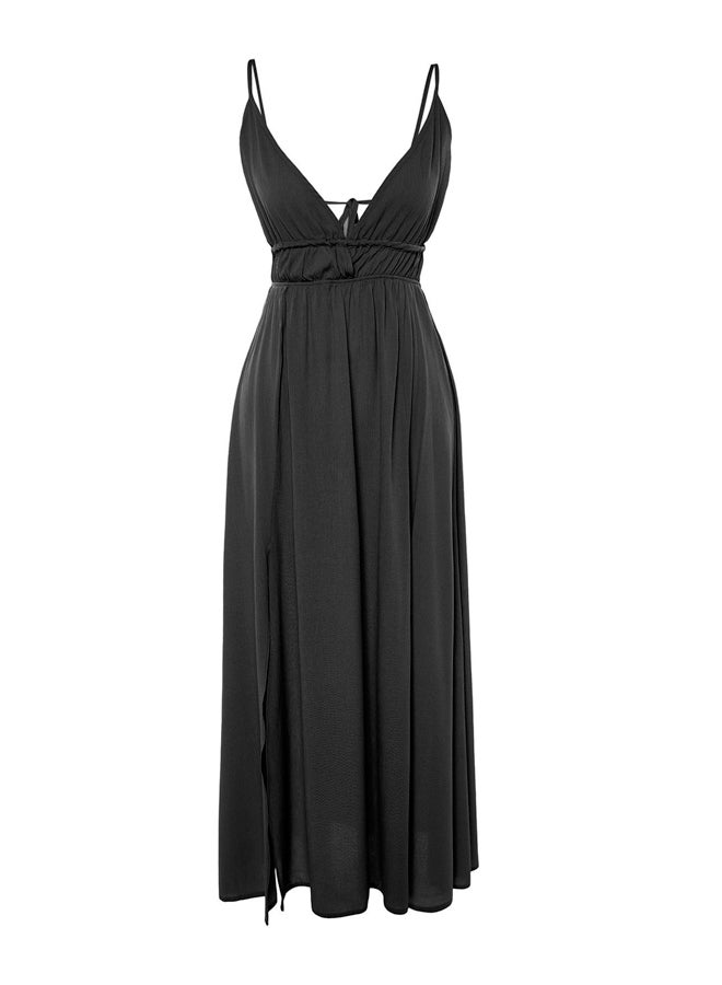 trendyol Black Maxi Woven Gathered Beach Dress TBESS23EL00063  - Image 4