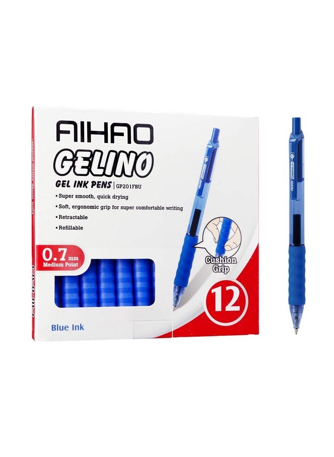 AIHAO - Blue Gel Pens, Blue Ink Medium Point 0.7Mm, Retractable Rollerball Gel Ink Pen For Smooth Writing, Journaling, Planner,12 Pack - Image 1