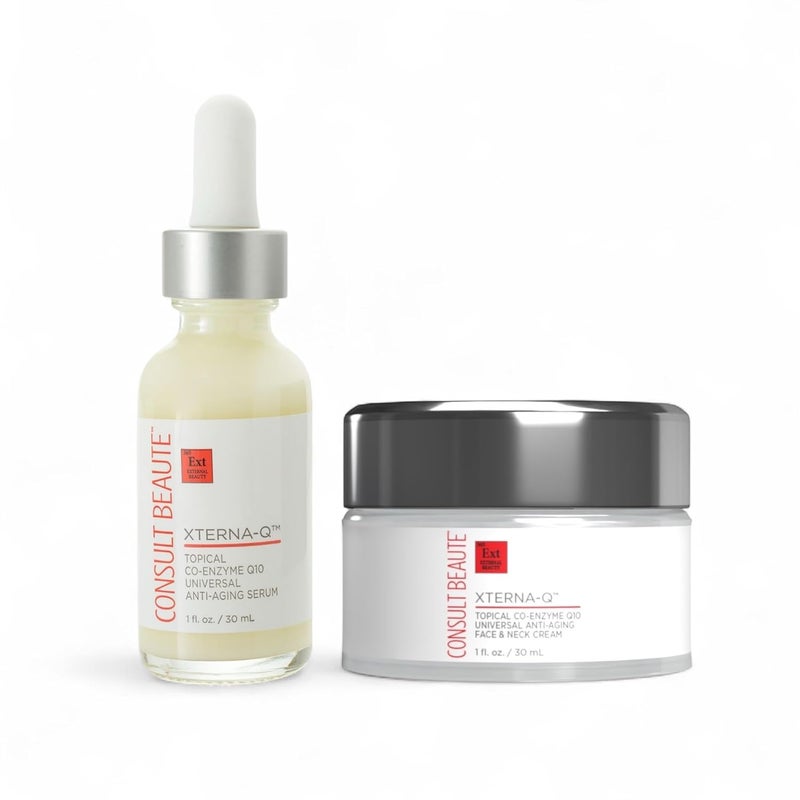 Consult Beaute استشارة بيوتي XTERNAQ كريم مرطب ومصل للوجه مضاد للشيخوخة عالمي نهاري وليل CoQ10 للبشرة الجافة ثنائي ببتيد Q10 نياسيناميد لاستعادة حاجز البشرة وتقليل الخطوط والتجاعيد بشكل ملحوظ - Image 1
