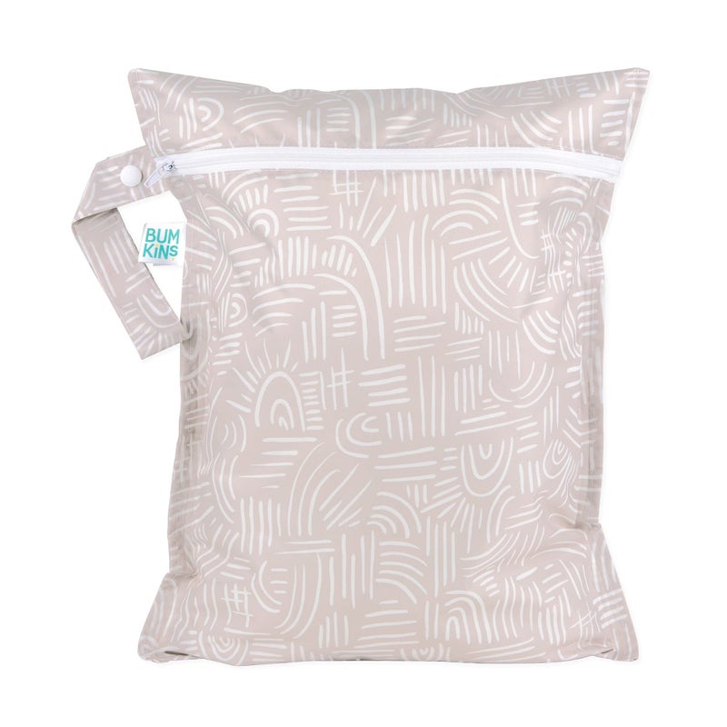 Bumkins Waterproof Wet Bag for Baby Travel Swim Suit Cloth Diapers Pump Parts Pool Beach Gym Clothes Toiletry Hook to Stroller Daycare Zipper Reusable Wetdry Packing Pouch Boho Beige