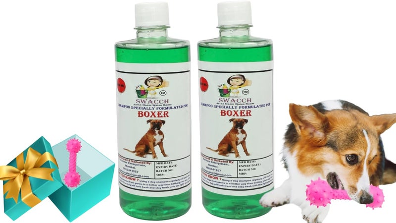 swacch Boxer Dog Shampoo + Dumbbell Toy I Durable Rubber Dog Toy for Chewing I Playing,Teeth Cleaning & Training Toy I Combo Pack I 500ml Pack of 2 Neem Alovera - Image 1