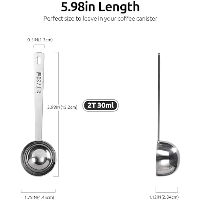 rayihni 108Cm LongHandle Coffee Scoop 188 Stainless Steel Round Tablespoon Scooper Sturdy Metal Meaure Spoon With Smooth Edge For Espresso Powder In High Canister 30Ml2Tbsp Silver - Image 3