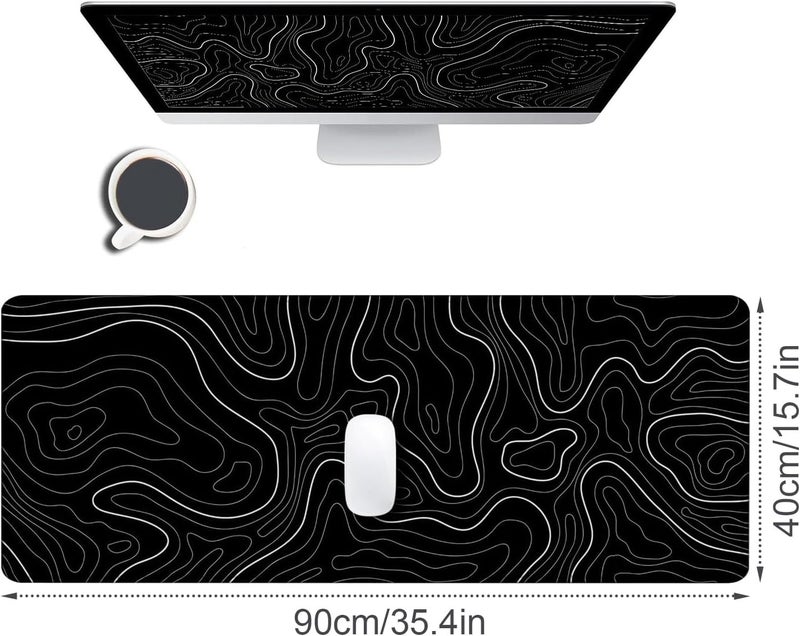 THMINS 90x40 cm Mouse Pad,Desk Mat,Extended Contour Mouse Mat, for Home and Office,Topographic Map,Large Gaming Mouse pad, Laptop Keyboard Mat, with Non-Slip Rubber Base,Stitched Edges - Image 2