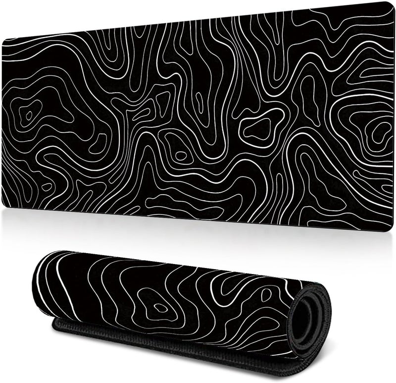 THMINS 90x40 cm Mouse Pad,Desk Mat,Extended Contour Mouse Mat, for Home and Office,Topographic Map,Large Gaming Mouse pad, Laptop Keyboard Mat, with Non-Slip Rubber Base,Stitched Edges - Image 1