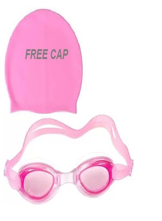 ASBK Swimming Goggles, Big Frame Leakproof Anti-Fog UV Protection, Wide Angle View, Integrated Ear Plugs, WITH 1 FREE SWIMMING CAP (KIDS-PINK) - Image 2