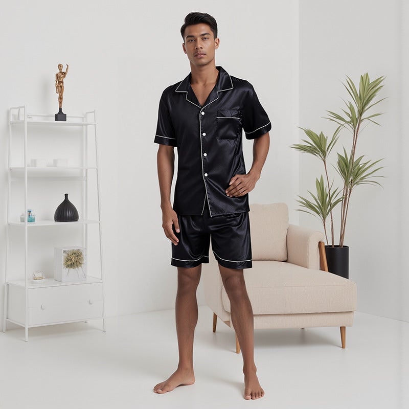 Men's Summer Loungewear Set with Lapel Collar, Loose Fit - Image 4