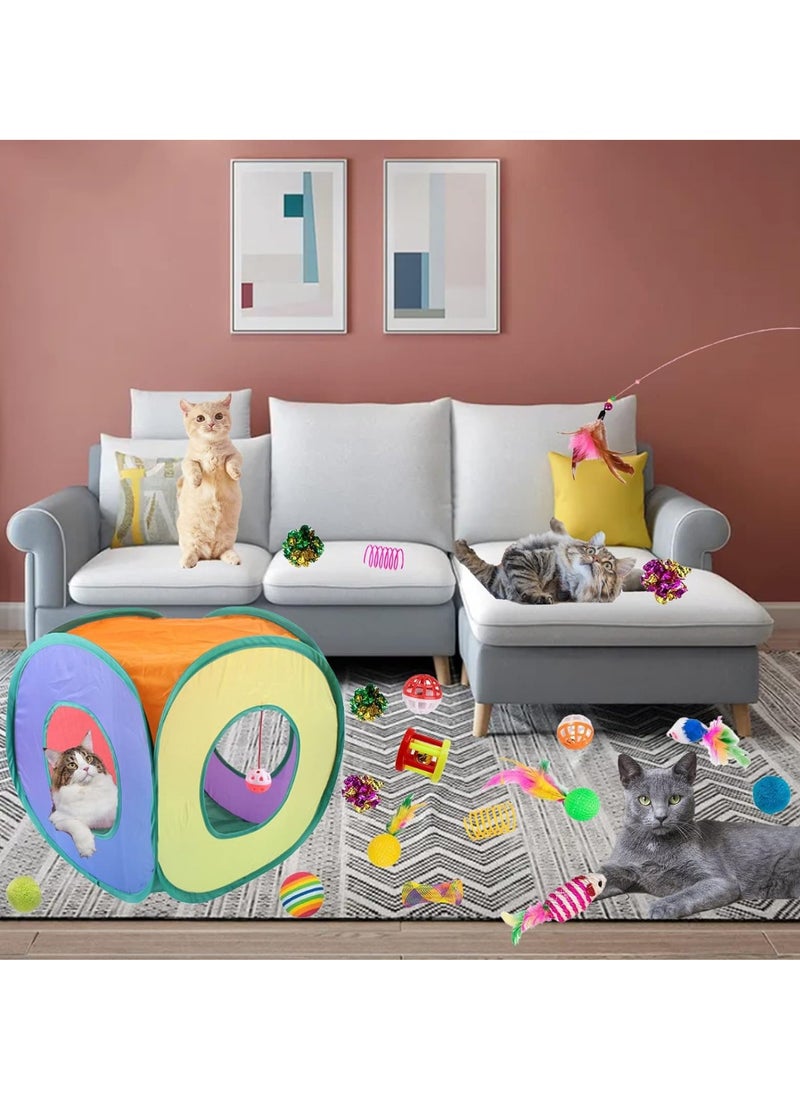 SKAFA - Cat Toys 15 pcs | Kitten Toys Assortments | Mini Tent, Cat Feather Teaser | Wand Interactive Feather Toy Fluffy Mouse, Crinkle Balls for Cat, Puppy, Kitty, Kitten - Image 1