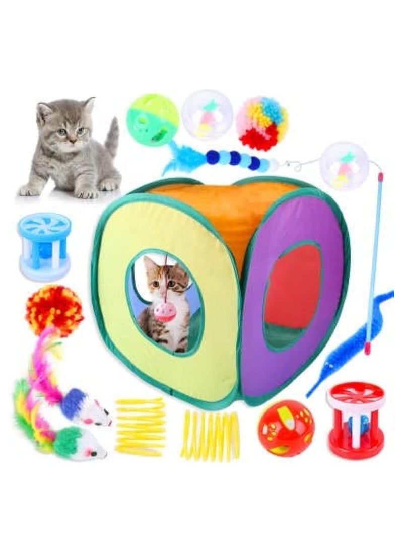 SKAFA - Cat Toys 15 pcs | Kitten Toys Assortments | Mini Tent, Cat Feather Teaser | Wand Interactive Feather Toy Fluffy Mouse, Crinkle Balls for Cat, Puppy, Kitty, Kitten - Image 1