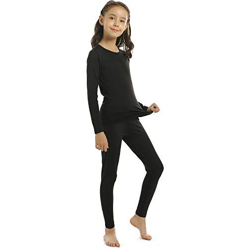 ViCherub Girls Thermal Underwear Set,Long Johns for Kids Ultra Soft Base Layer Fleece Lined Thermals Top and Bottom 2 Sets Black & Black L - Image 2