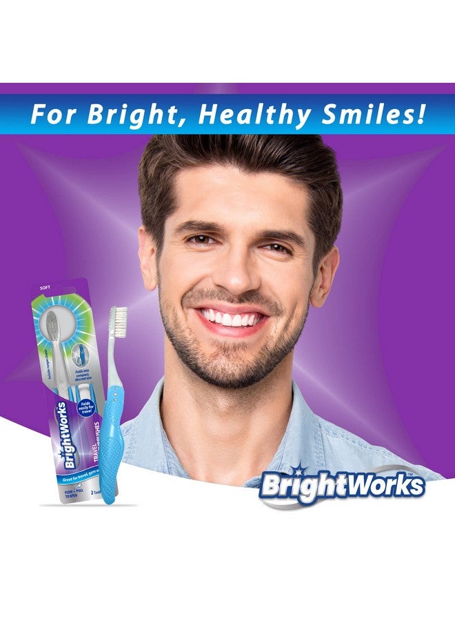 BrightWorks BrightWorks Folding Travel Toothbrush (6 Total, 3 Sets of 2) with Built-in Cover. Portable with Soft Bristles and Tongue Cleaner. for Camping, Hiking, Travel, Work, Gym, Purse, Backpack.  - Image 5