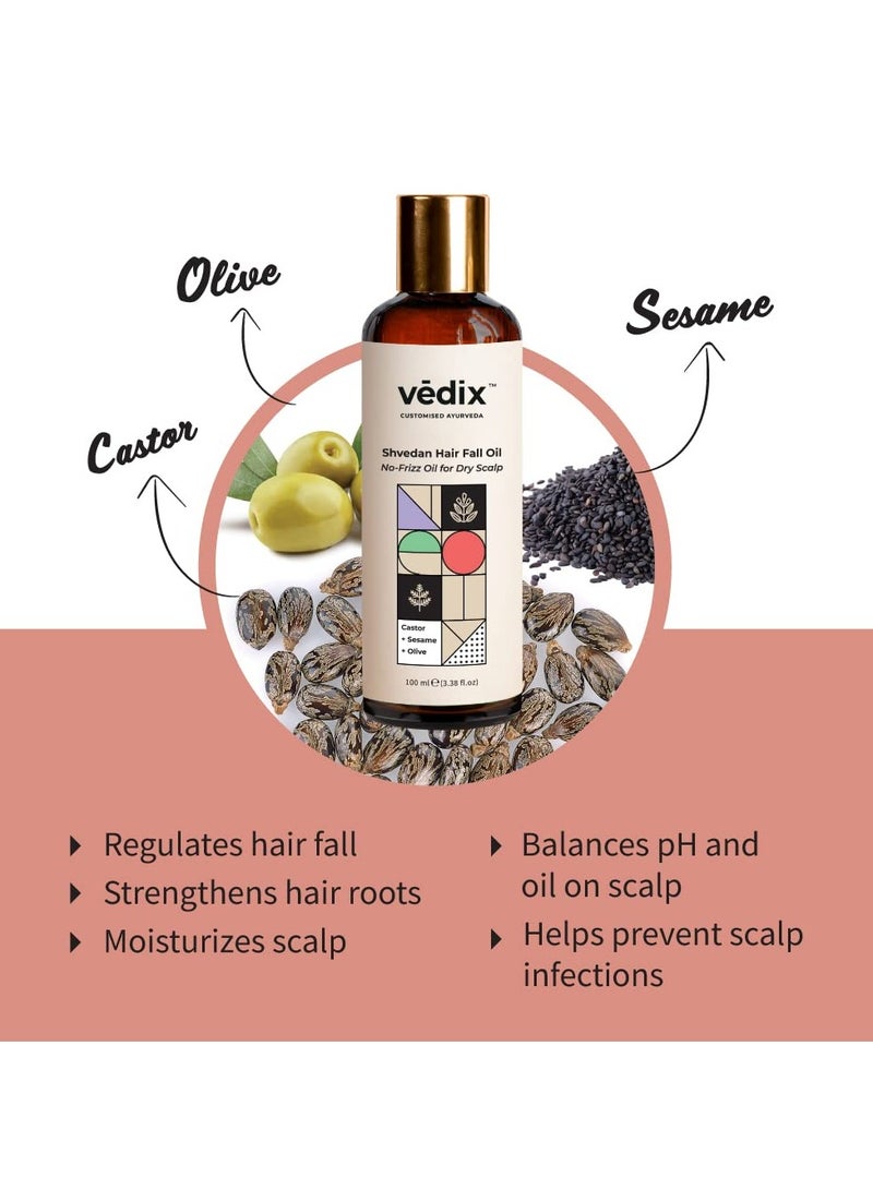 Vedix Customised Ayurvedic Hair Fall Oil | Vedix Shvedan Hair Fall Oil | For Dry Scalp | With Castor + Sesame + Olive | For Reducing Hair Fall | For Hair Growth | -100ml - Image 2