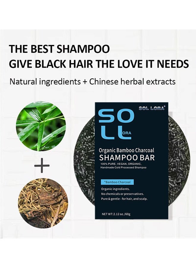 SOL LORA Organic Bamboo Charcoal Shampoo Bar Handmade Soap For Anti Hair Loss Treatment Better Hair Growth & Hair Nourishment Effective Solution For Hair Thinning & Breakage Unisex 60g - Image 4