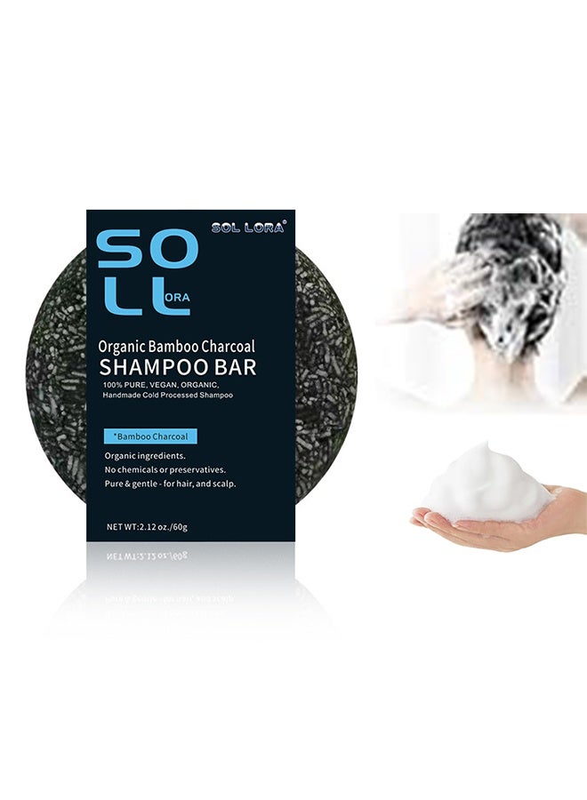 SOL LORA Organic Bamboo Charcoal Shampoo Bar Handmade Soap For Anti Hair Loss Treatment Better Hair Growth & Hair Nourishment Effective Solution For Hair Thinning & Breakage Unisex 60g - Image 1