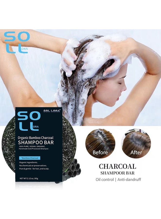 SOL LORA Organic Bamboo Charcoal Shampoo Bar Handmade Soap For Anti Hair Loss Treatment Better Hair Growth & Hair Nourishment Effective Solution For Hair Thinning & Breakage Unisex 60g - Image 3