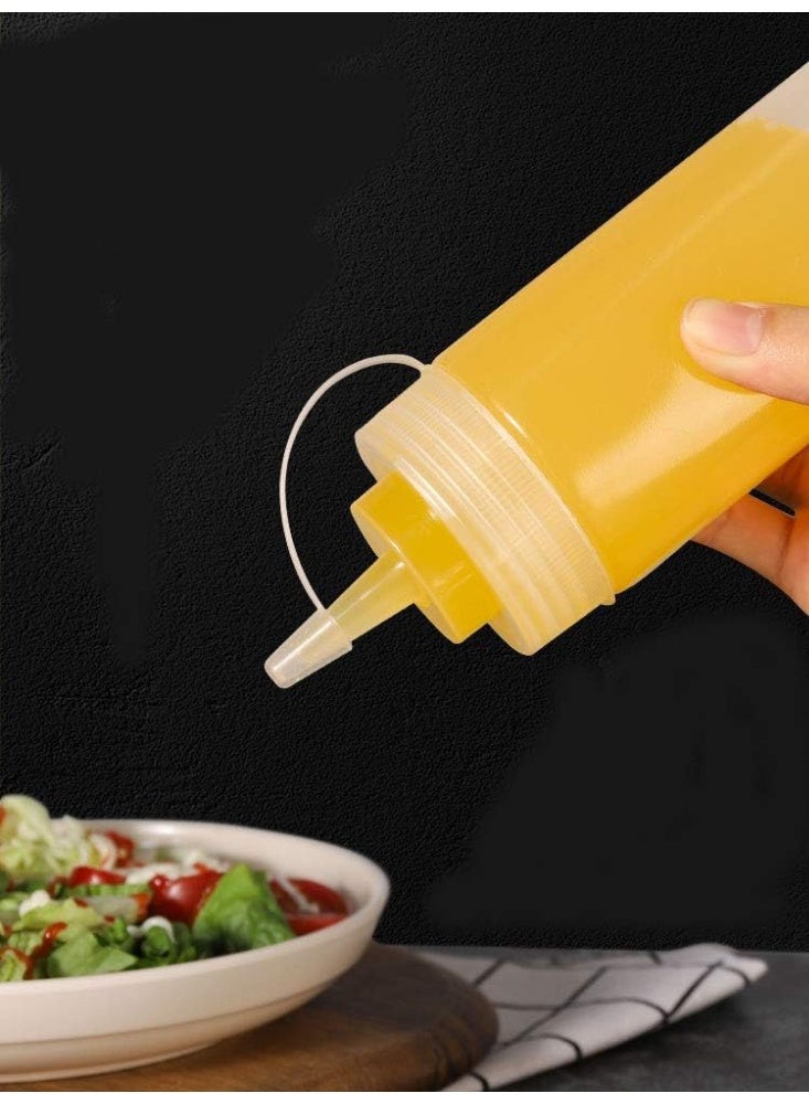 زجاجات توابل قابلة للضغط سعة 350 مل مع غطاء، قطعتان - بلاستيك شفاف - لصلصة الكاتشب والسلطة والخردل وزيت الزيتون - Image 4