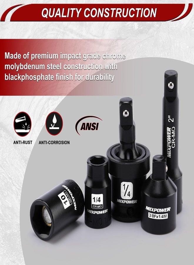 MIXPOWER 30 PCS 1/4" Drive Shallow Magnetic Impact Socket Set,Metric/SAE, 6-Point, CR-MO, Magnetic Socket with Impact Socket Adapter, Universal Joint,Extension & Drill Bit Adapter - Image 3