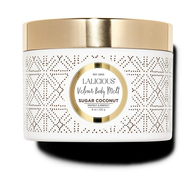LaLicious Sugar Coconut Velour Body Melt - Multitasking Gel-to-Oil Skin Moisturizer with Macadamia Oil & Coconut Oil - Shave Gel, Hair/Scalp/Hand/Foot Mask - Help Prevent Stretch Marks (8oz)
