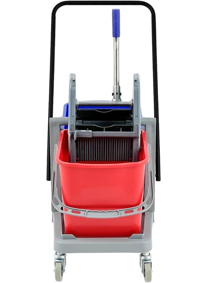 AKC 50L Heavy Duty Mop Trolley with Two Buckets & Wringer Red, Black, or Blue, Large Capacity Cleaning Cart for Commercial & Residential Use, Durable and Easy to Maneuver - Image 2
