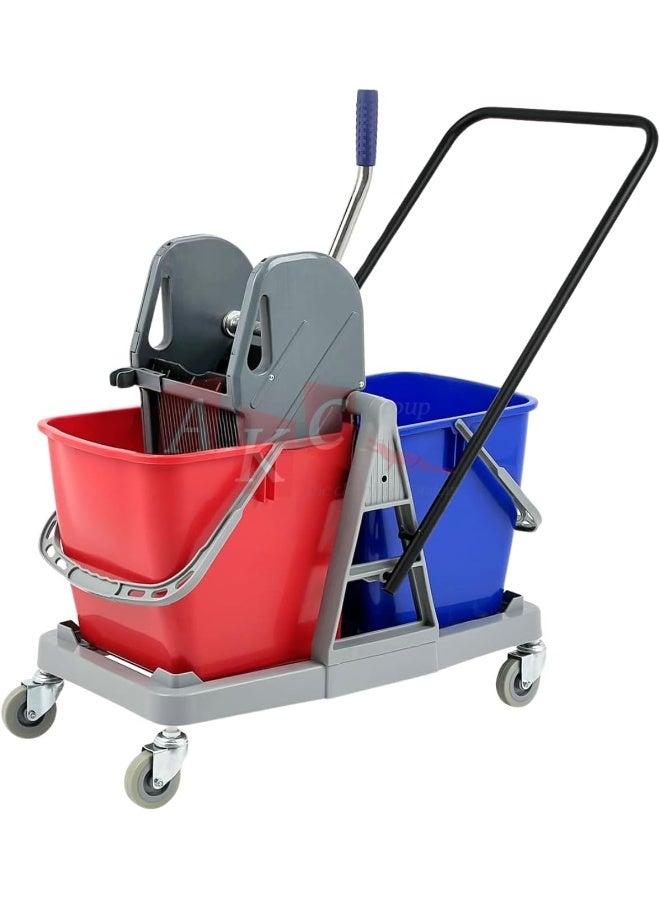 AKC 50L Heavy Duty Mop Trolley with Two Buckets & Wringer Red, Black, or Blue, Large Capacity Cleaning Cart for Commercial & Residential Use, Durable and Easy to Maneuver - Image 1
