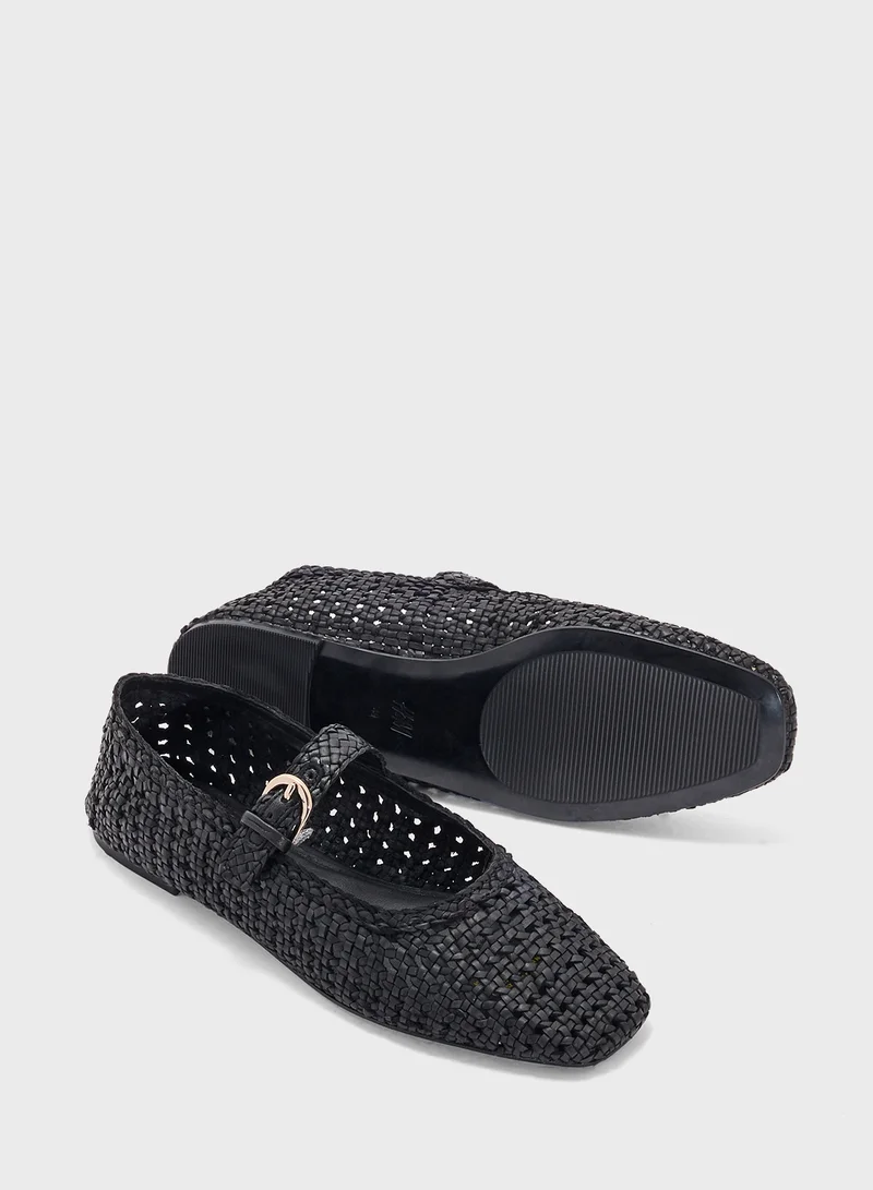 H&M Leather Mary Jane Ballet Pumps
