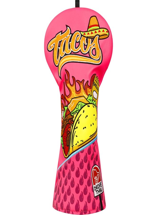 LZFAN Golf Club Head Covers Driver Fairway Hybrid Golf Club Headcover Wood Leather Protector Heavy Embroidered Pink Taco Driver - Image 1