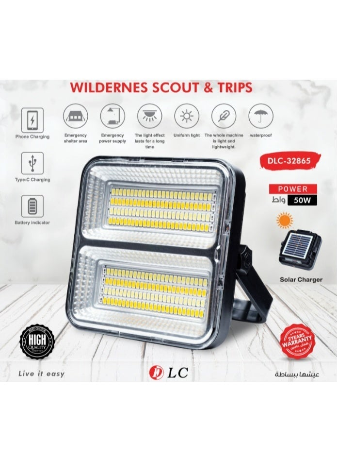 D L C Portable Solar LED Flood Light 50W with Rechargeable Battery