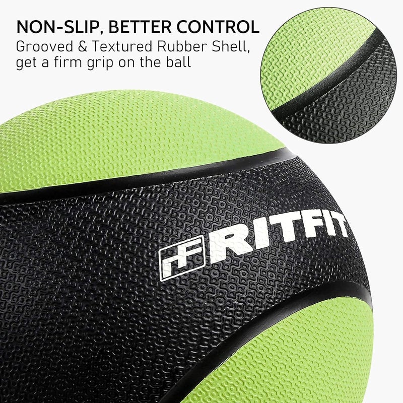 RitFit Weighted Medicine Ball - Non-Slip Rubber Shell & Dual Texture Grip - Workout Exercise Ball for Core Strength, Balance Training, Coordination Fitness - Multiple Weights & Colors - Image 2