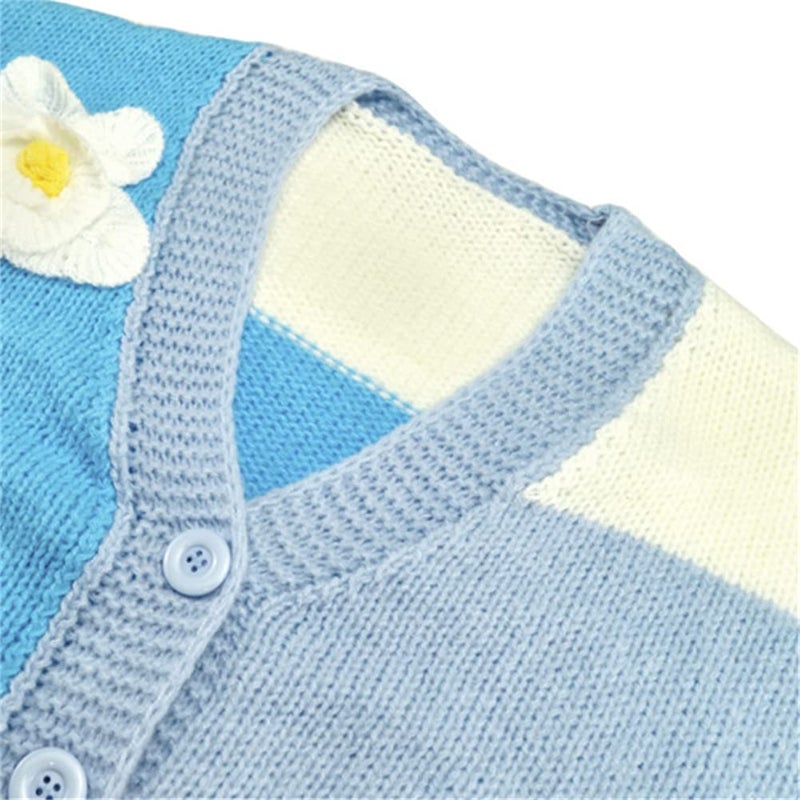 HOULENGS Women's Kawaii Floral Print Button Down Crop Cardigan Sweater Long Sleeve V Neck Knitted Cardigan Blue One Size - Image 2