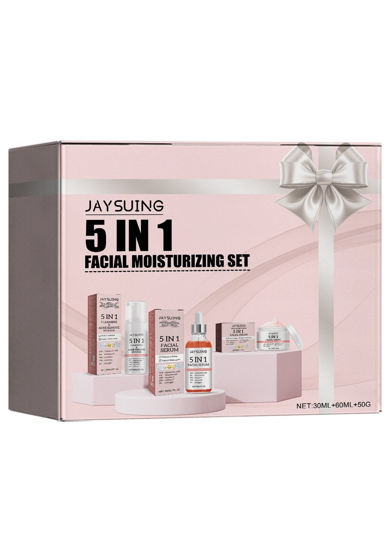 Jaysuing - 5 In 1 Moisturizing Whitening Facial Set, With Hyaluronic Acid Niacinamide Collagen Vitamin , Fast Absorbing Dark Spot Corrector Cream, Anti Wrinkles Cream For Age Defying Beauty - Image 1