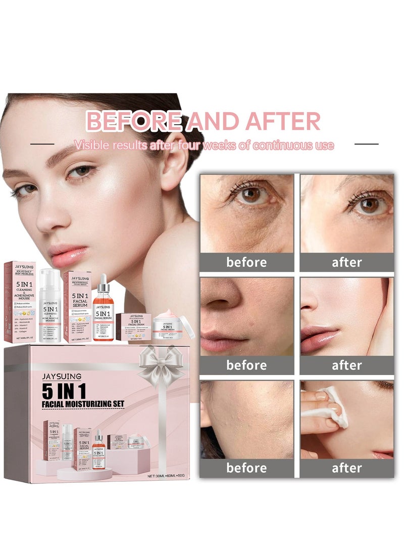 Jaysuing - 5 In 1 Moisturizing Whitening Facial Set, With Hyaluronic Acid Niacinamide Collagen Vitamin , Fast Absorbing Dark Spot Corrector Cream, Anti Wrinkles Cream For Age Defying Beauty - Image 1