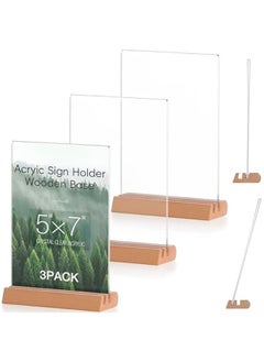 Acrylic sign holder 5x7,Double Sided T/L Shape Menu Holder with Wooden Base, for Displaying Menus, Signs, and Photos in Restaurants, Offices, and Events